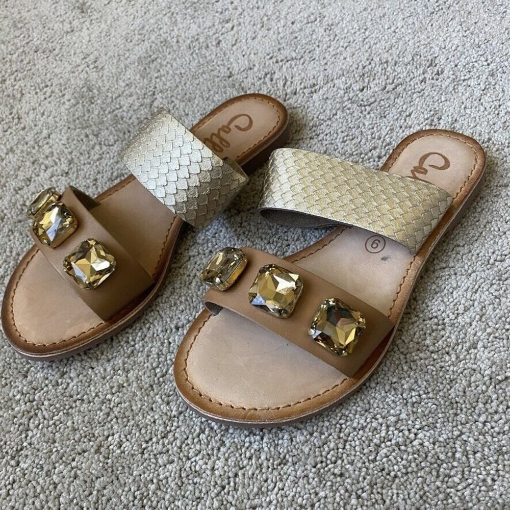 NEW Callisto of California Wrigley Jeweled Metallic Leather Sandals Sz 6 - Picture 2 of 4